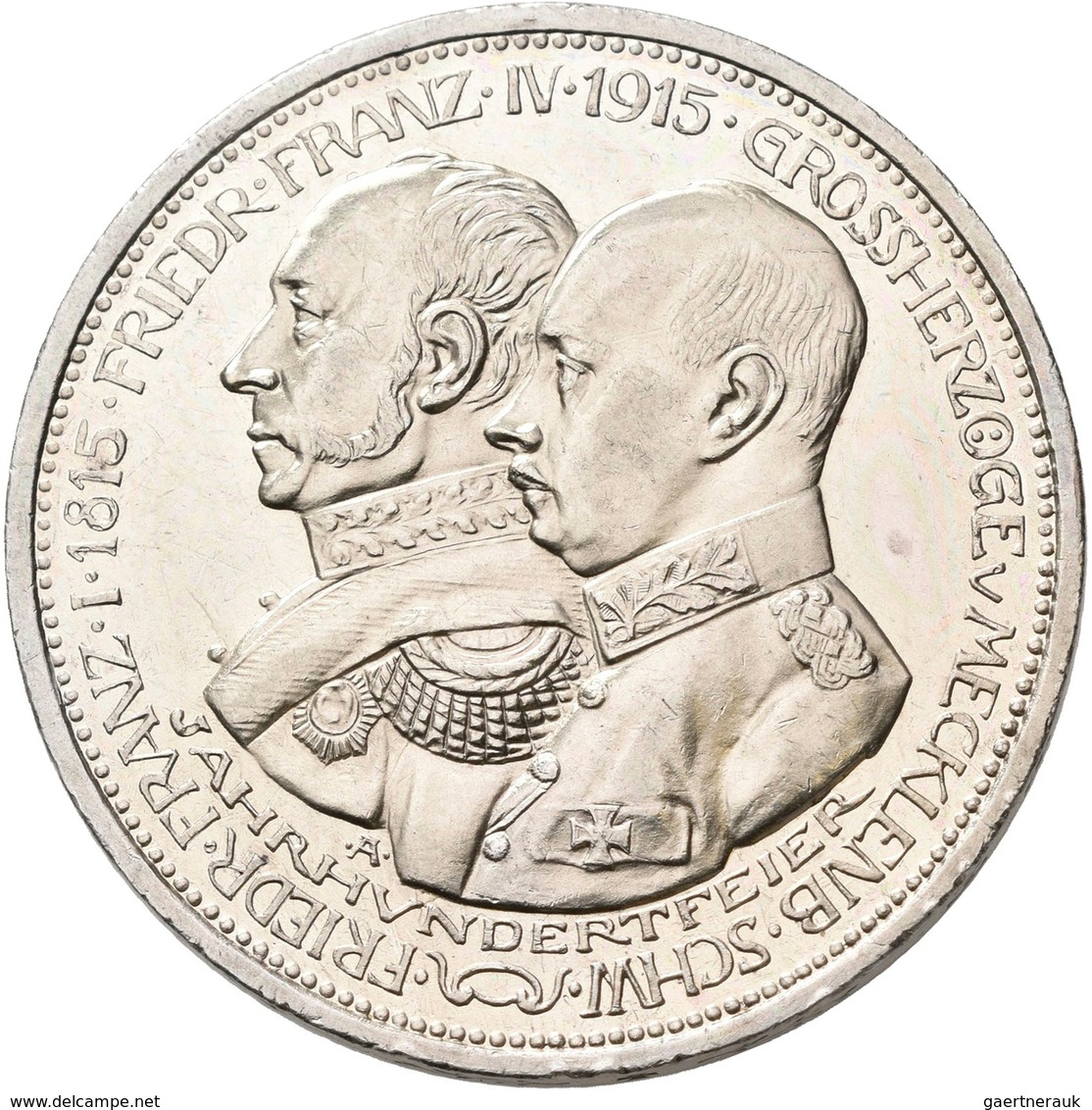 Mecklenburg-Schwerin: Friedrich Franz IV. 1897-1918: 5 Mark 1915 A, Jahrhundertfeier, Jaeger 89, Pol - Taler Et Doppeltaler