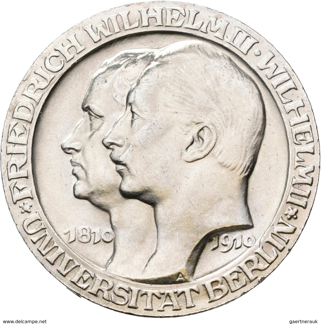 Preußen: Wilhelm II. 1888-1918: Lot 2 Stück; 3 Mark 1910, Universität Berlin, Jaeger 107, Vorzüglich - Taler Et Doppeltaler