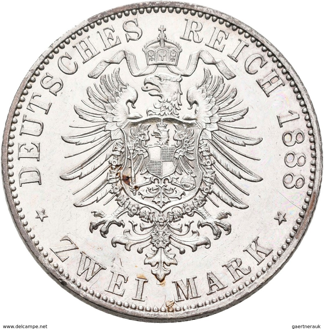 Preußen: Wilhelm II. 1888-1918: 2 Mark 1888 (kleiner Adler), Jaeger 100, Zaponiert, Vorzüglich. - Taler Et Doppeltaler
