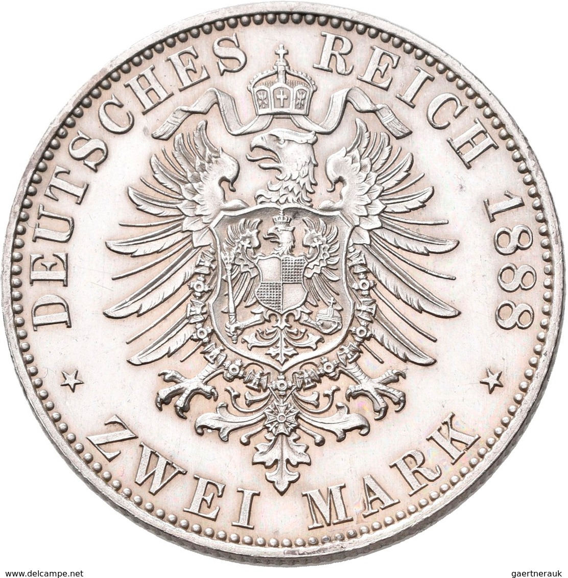 Preußen: Wilhelm II. 1888-1918: 2 Mark 1888 (kleiner Adler), Jaeger 100, Zaponiert, Vorzüglich. - Taler Et Doppeltaler