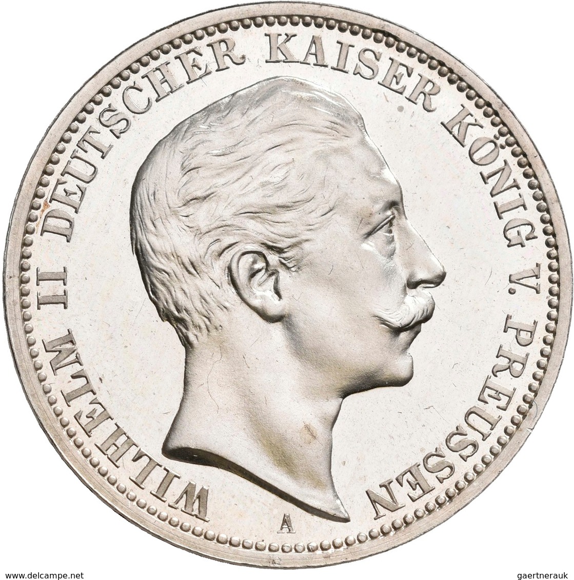 Preußen: Wilhelm II. 1888-1918: 3 Mark 1908 A, Jaeger 103, Zaponiert, Stempelglanz. - Taler Et Doppeltaler