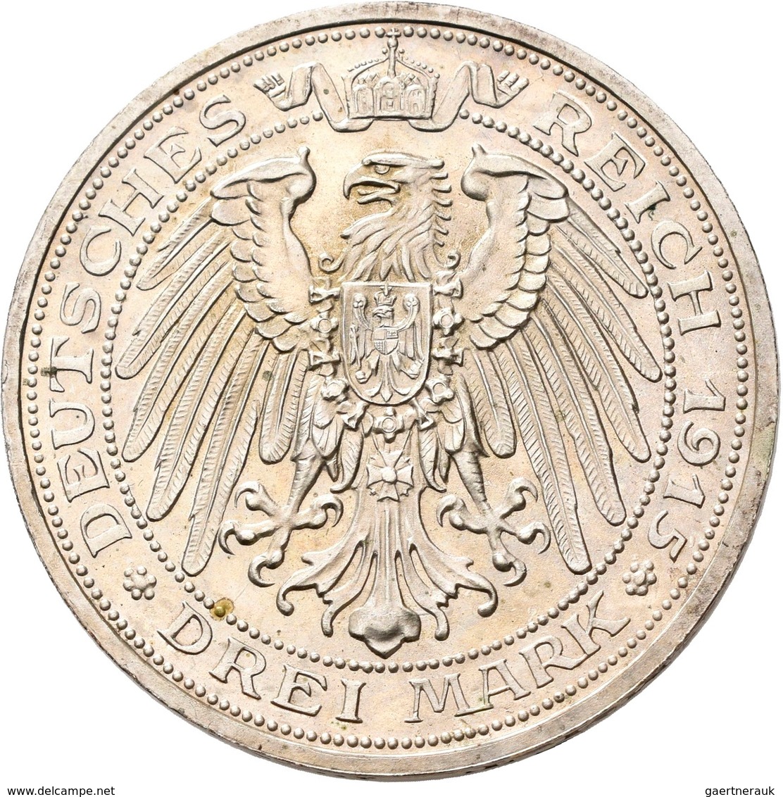 Preußen: Wilhelm II. 1888-1918: 3 Mark 1915 A, Mansfelder Bergbau, Jaeger 115, Zaponiert, Stempelgla - Taler Et Doppeltaler