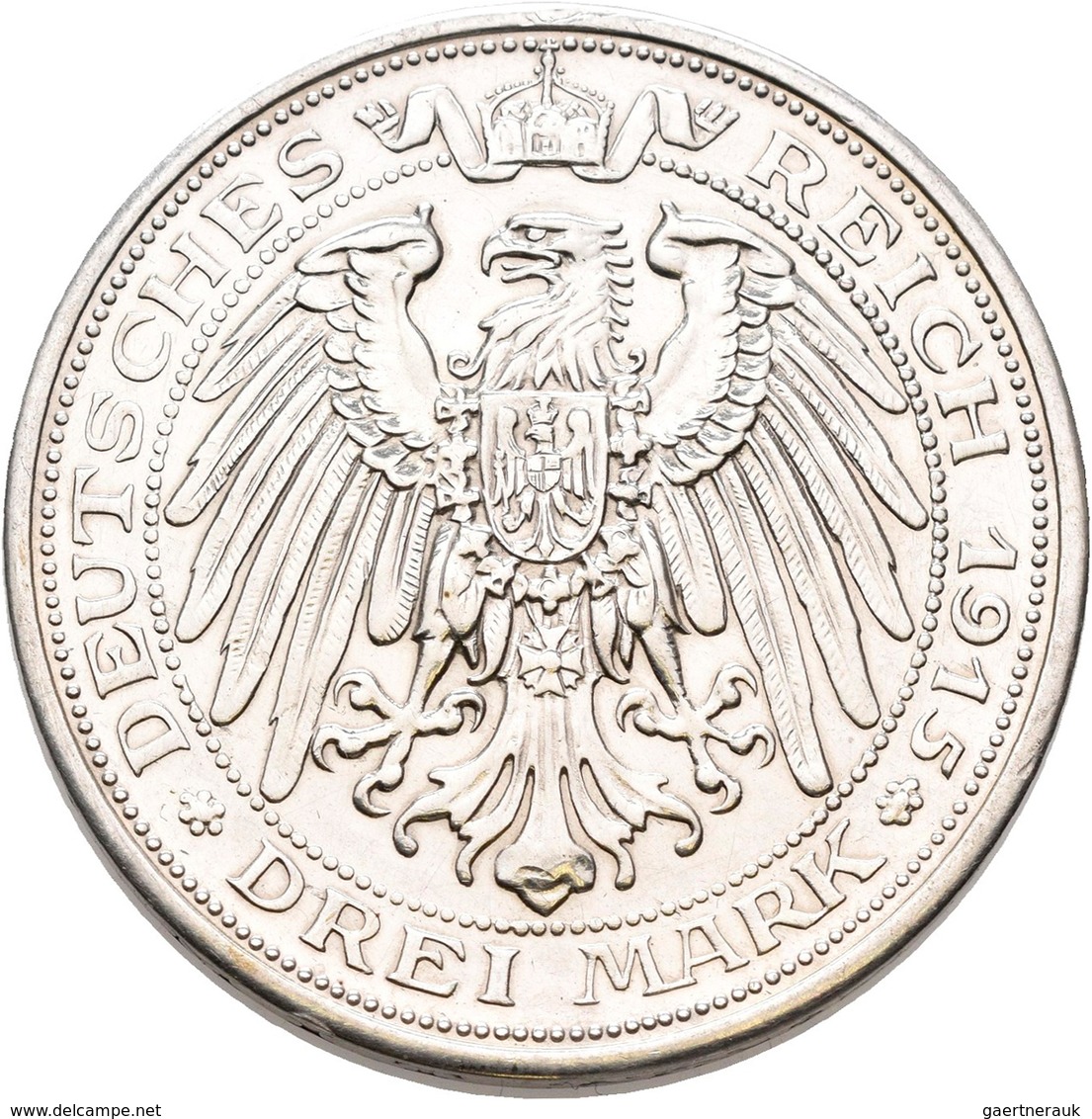 Preußen: Wilhelm II. 1888-1918: 3 Mark 1915 A, Mansfelder Bergbau, Jaeger 115, Kleine Randfehler, So - Taler & Doppeltaler