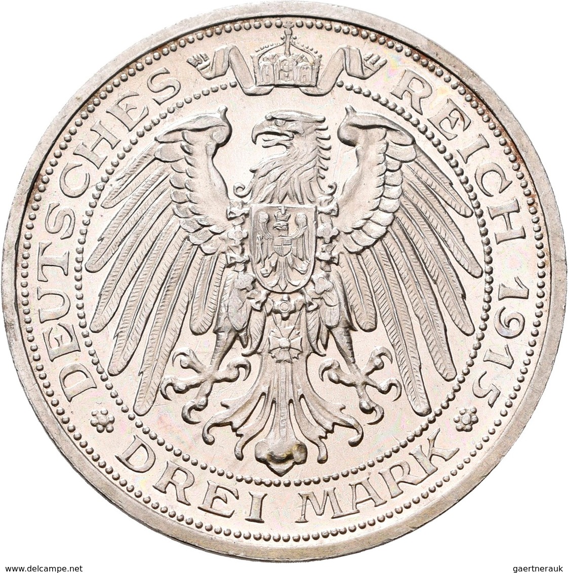 Preußen: Wilhelm II. 1888-1918: 3 Mark 1915 A, Mansfelder Bergbau, Jaeger 115, Zaponiert, Stempelgla - Taler & Doppeltaler