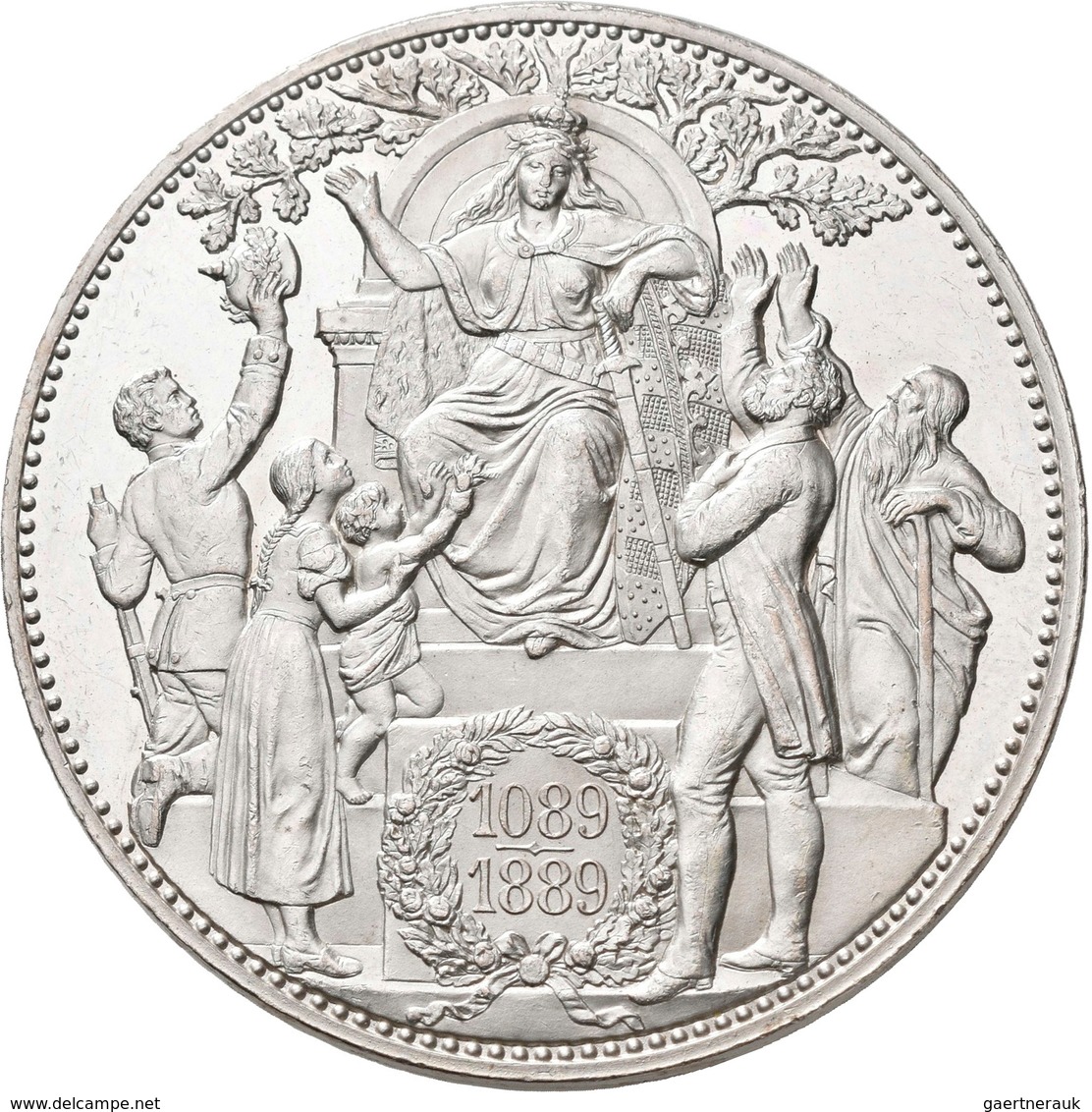 Sachsen: Albert 1873-1902: 5 Mark Große Silber Medaille 1899, 800-Jahrfeier Des Hauses Wettin, Jaege - Taler En Doppeltaler