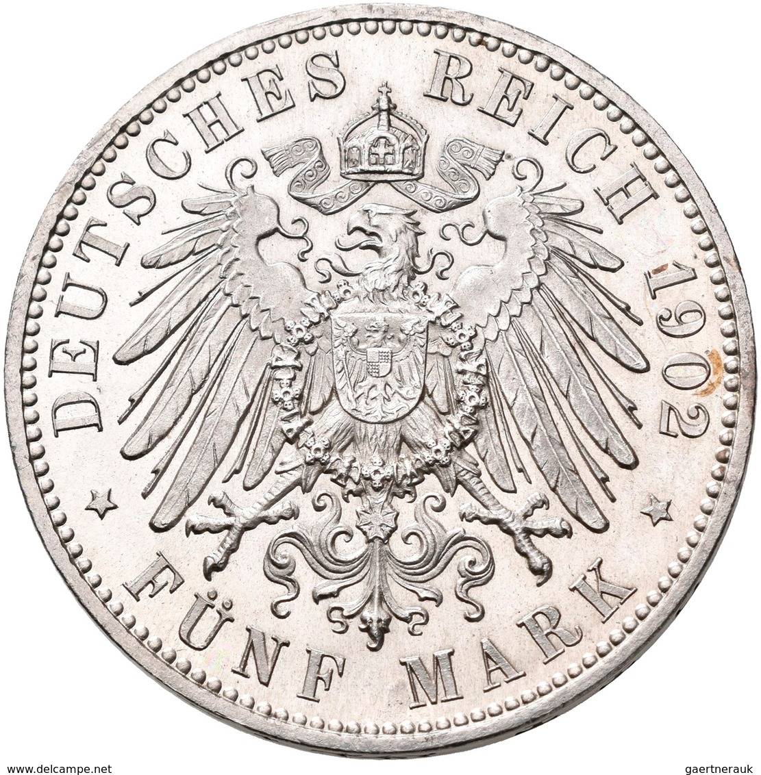 Sachsen: Albert 1873-1902: 5 Mark 1902 E, Jaeger 125, Winzige Kratzer, Vorzüglich - Stempelglanz. - Taler Et Doppeltaler