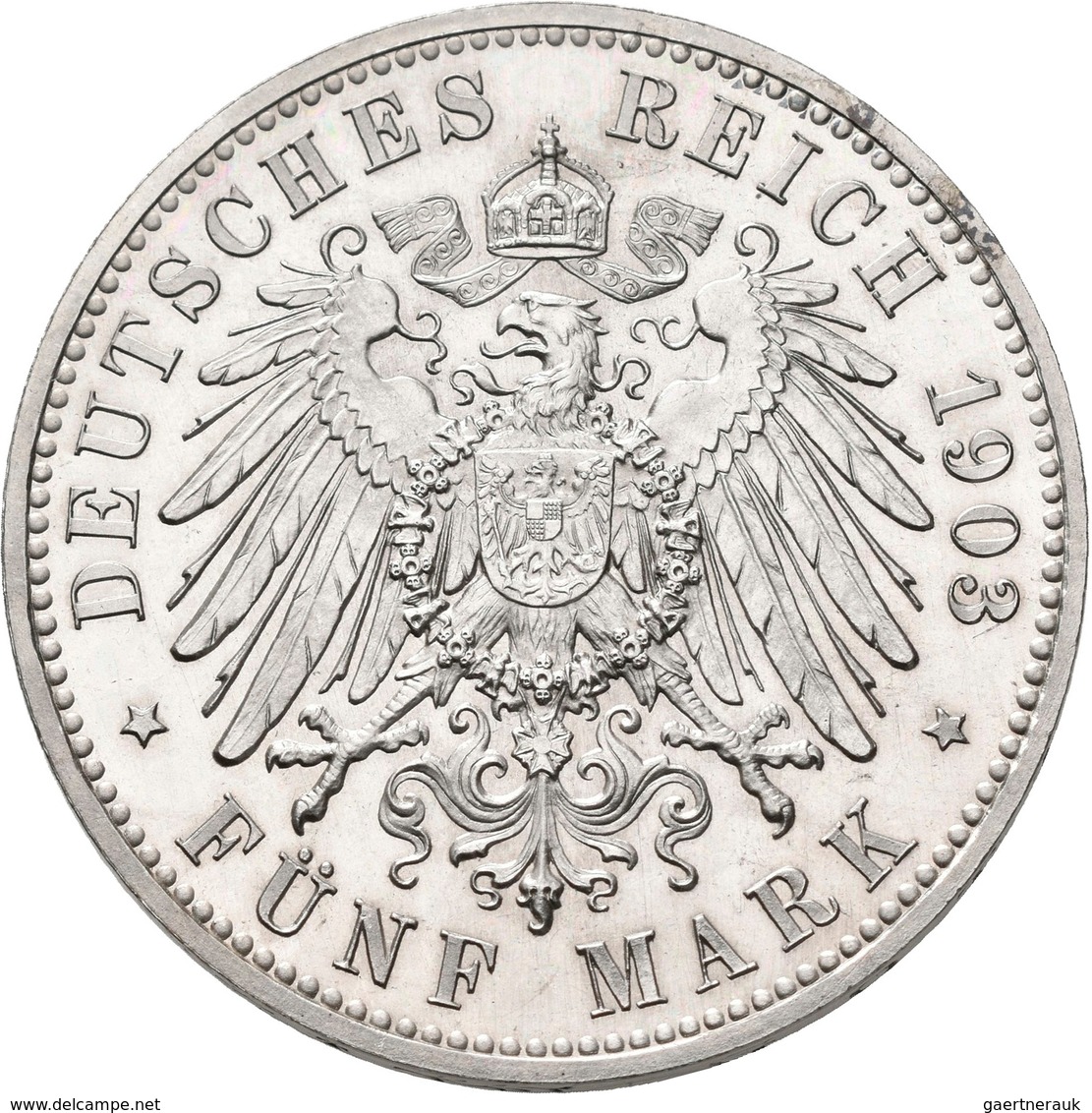 Sachsen: Georg 1902-1904: 5 Mark 1903 E, Jaeger 130, Feinste Haarlinien, Stempelglanz. - Taler Et Doppeltaler