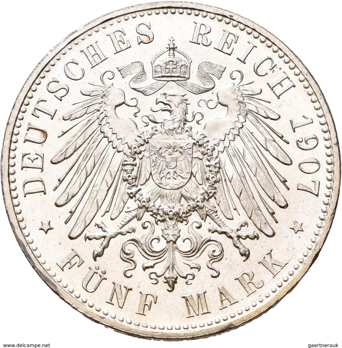 Sachsen: Friedrich August III. 1904-1918: 5 Mark 1907 E, Jaeger 136, Prachtexemplar, Feine Kratzer, - Taler Et Doppeltaler