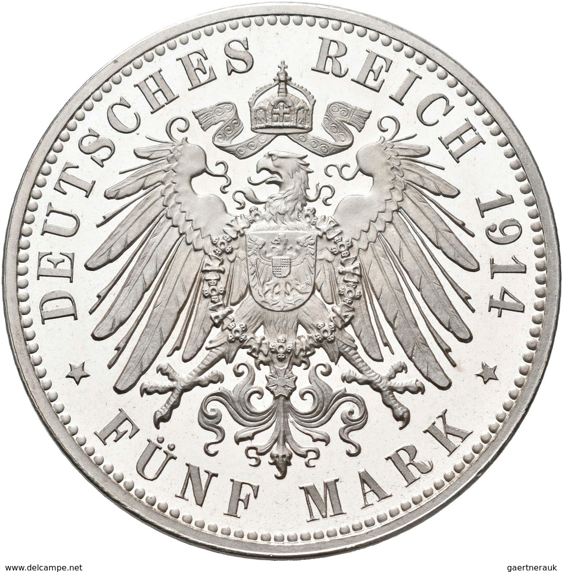 Sachsen: Friedrich August III. 1904-1918: 5 Mark 1914 E, Jaeger 136, Prachtexemplar Polierte Platte. - Taler Et Doppeltaler