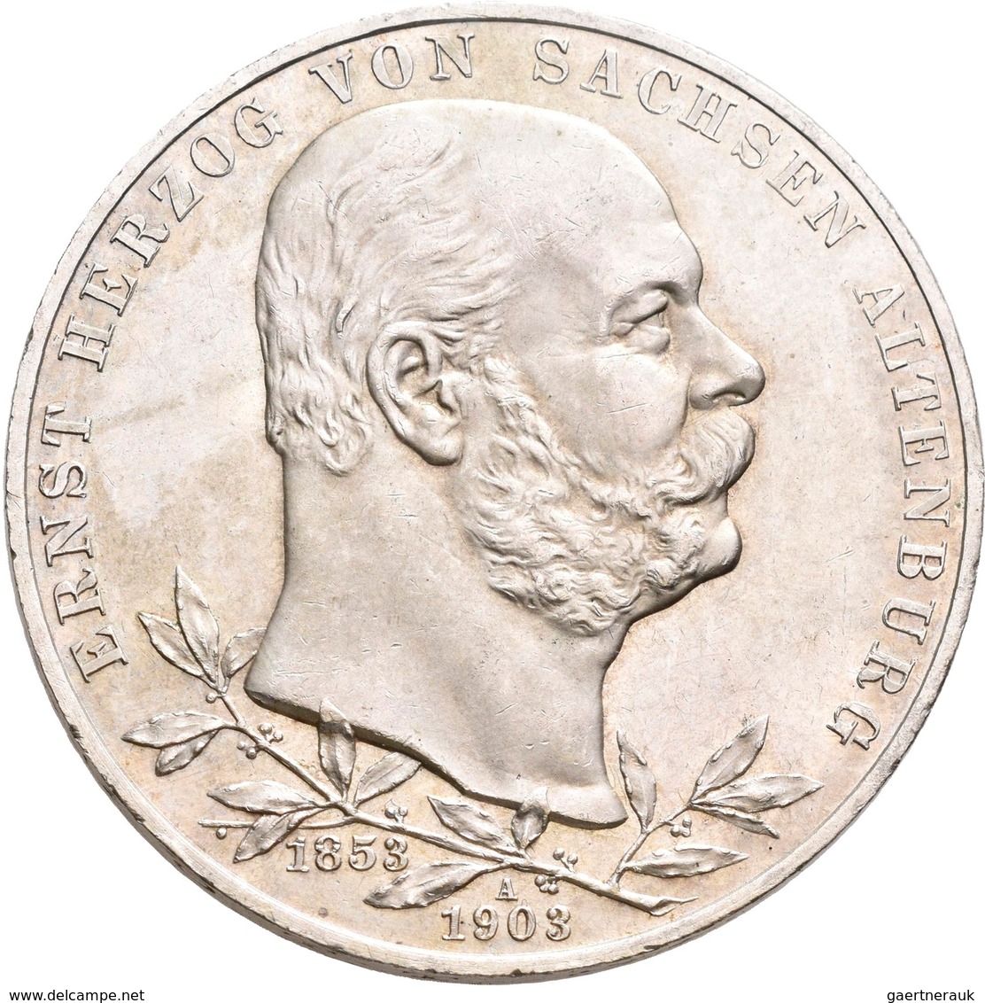 Sachsen-Altenburg: Ernst 1853-1908: 5 Mark 1903 A, 50jähriges Regierungsjubiläum, Jaeger 144, Kleine - Taler & Doppeltaler