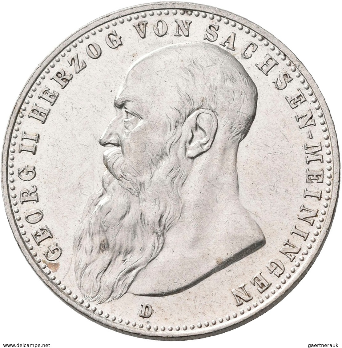 Sachsen-Meiningen: Georg II. 1866-1914: 2 Mark 1902 D, Bart Berührt Perlkreis, Jaeger 151a, Kratzer, - Taler Et Doppeltaler