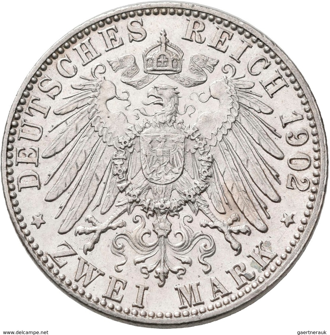 Sachsen-Meiningen: Georg II. 1866-1914: 2 Mark 1902 D, Bart Berührt Perlkreis, Jaeger 151a, Kratzer, - Taler & Doppeltaler