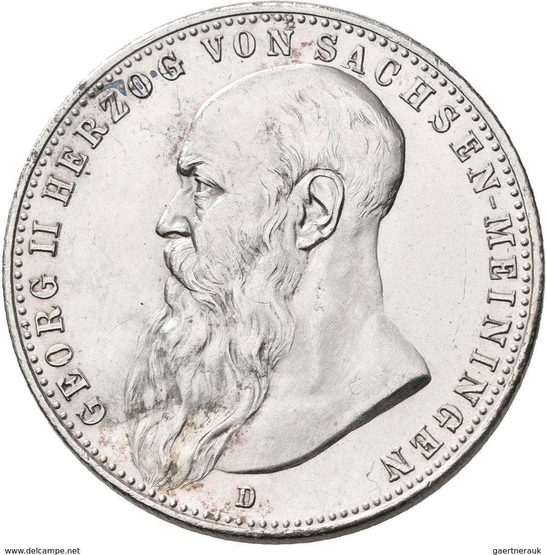 Sachsen-Meiningen: Georg II. 1866-1914: 2 Mark 1902 D, Bart Berührt Perlkreis, Jaeger 151a, Zaponier - Taler & Doppeltaler