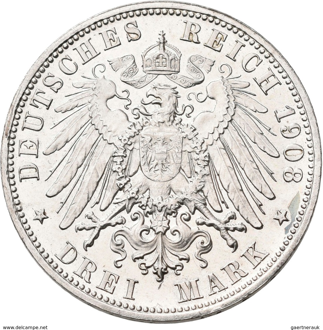 Sachsen-Meiningen: Georg II. 1866-1914: 3 Mark 1908 D, Jaeger 152, Haarlinien, Minimal Berieben, Pol - Taler Et Doppeltaler