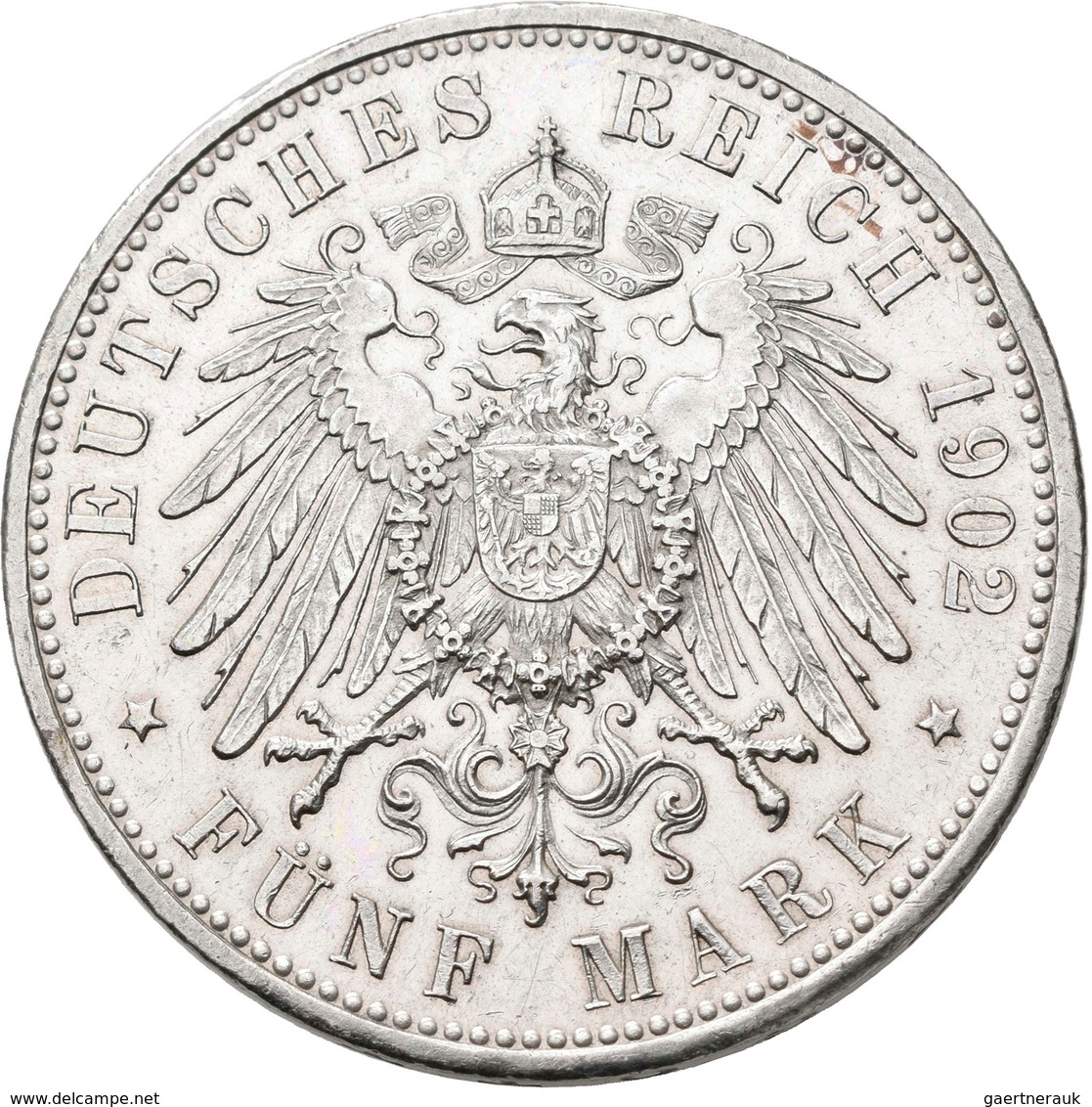 Sachsen-Meiningen: Georg II. 1866-1914: 5 Mark 1902 D, Bart Berührt Perlkreis, Jaeger 153a, Kratzer, - Taler Et Doppeltaler