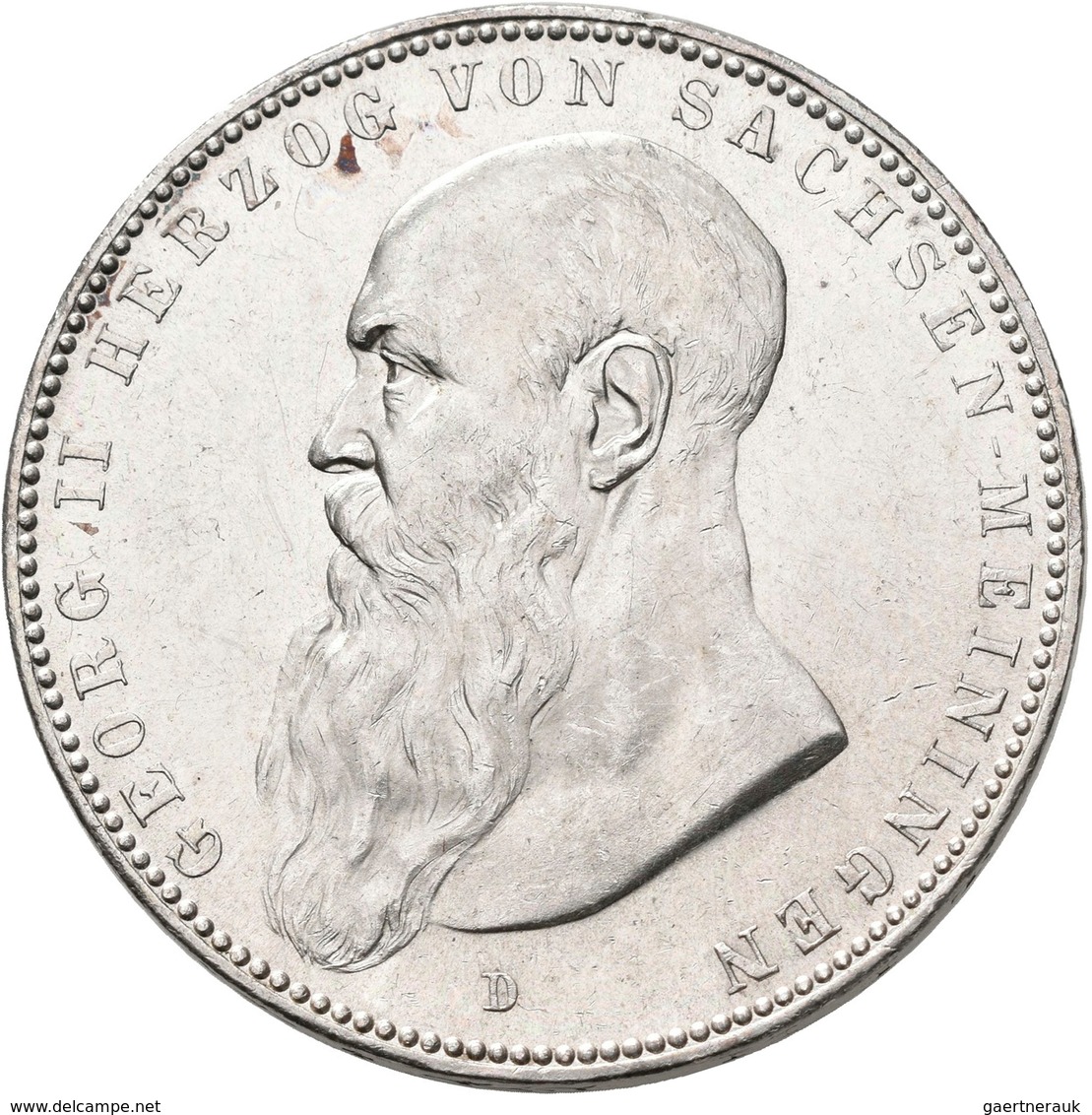 Sachsen-Meiningen: Georg II. 1866-1914: 5 Mark 1908 D, Bart Berührt Perlkreis Nicht, Jaeger 153b, Kr - Taler Et Doppeltaler