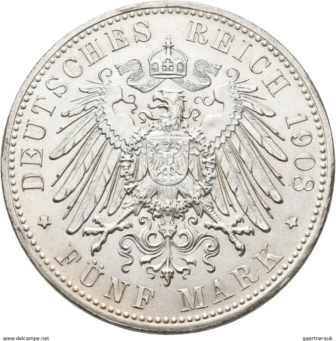 Sachsen-Meiningen: Georg II. 1866-1914: 5 Mark 1908 D, Jaeger 153b, Feine Kratzer, Vorzüglich - Stem - Taler Et Doppeltaler