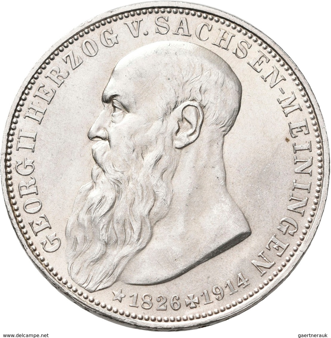 Sachsen-Meiningen: Georg II. 1866-1914: 3 Mark 1915, Auf Seinen Tod, Jaeger 155, Kleine Kratzer, Pra - Taler Et Doppeltaler