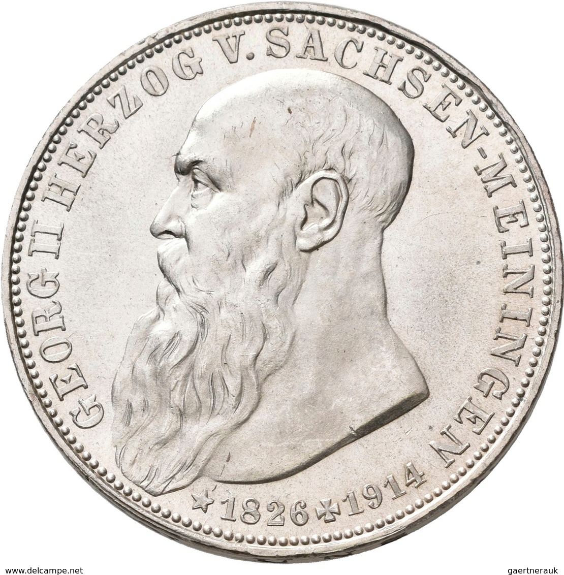 Sachsen-Meiningen: Georg II. 1866-1914: 3 Mark 1915, Auf Seinen Tod, Jaeger 155, Winzige Kratzer, St - Taler Et Doppeltaler