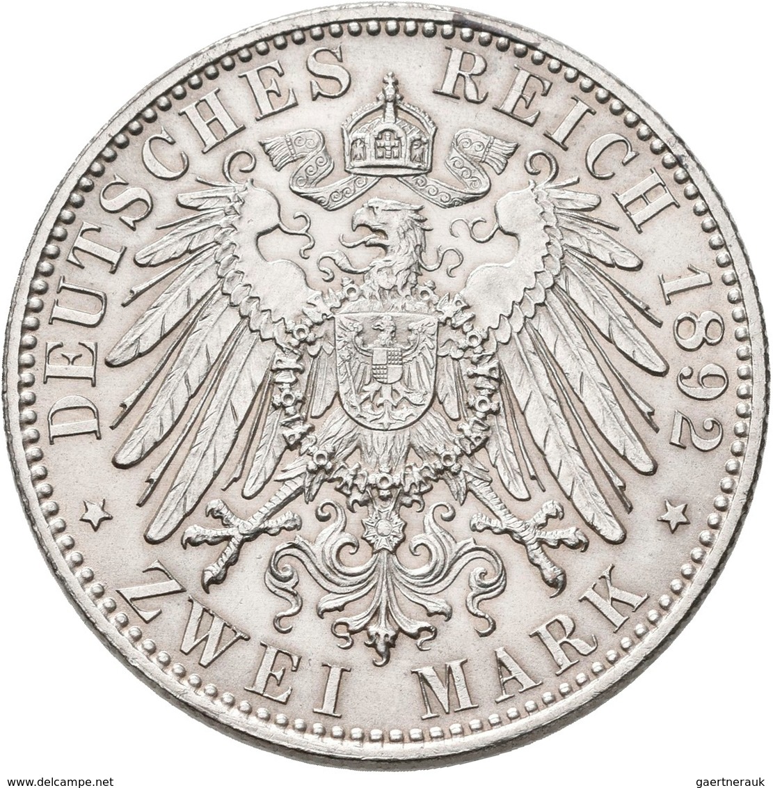 Sachsen-Weimar-Eisenach: Carl Alexander 1853-1901: 2 Mark 1892, Jaeger 156, Vorzüglich. - Taler Et Doppeltaler