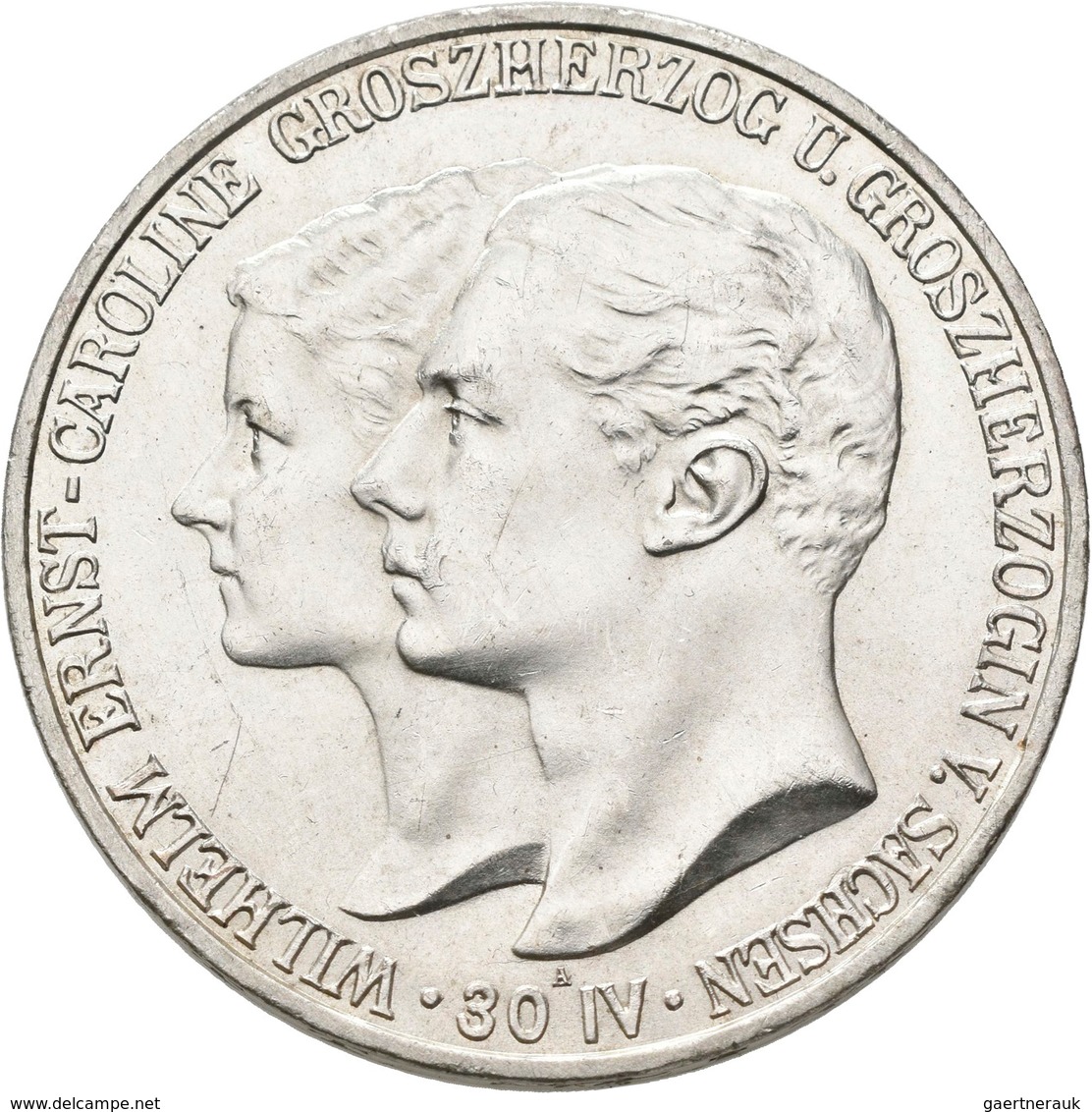 Sachsen-Weimar-Eisenach: Wilhelm Ernst 1901-1918: 5 Mark 1903 A, Auf Die Hochzeit, Jaeger 159, Klein - Taler Et Doppeltaler