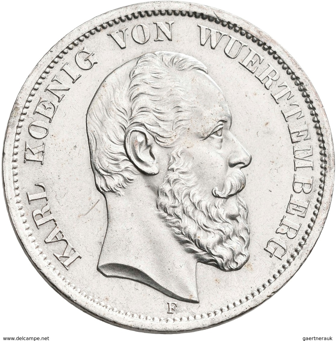 Württemberg: Karl 1864-1891: 5 Mark 1875 F, Jaeger 173, Winzige Kratzer, Prachtexemplar, Stempelglan - Taler Et Doppeltaler