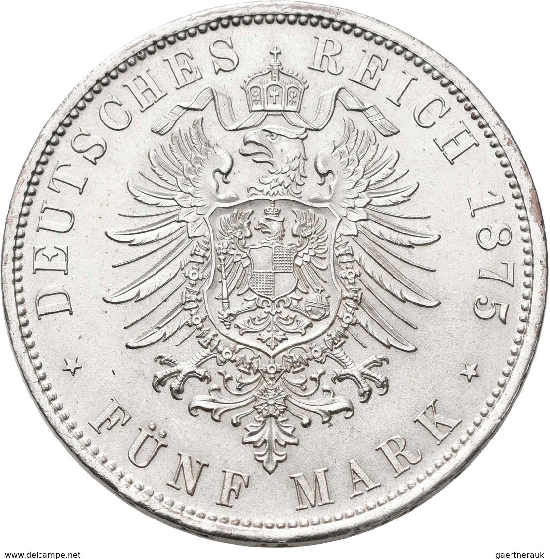 Württemberg: Karl 1864-1891: 5 Mark 1875 F, Jaeger 173, Winzige Kratzer, Prachtexemplar, Stempelglan - Taler Et Doppeltaler