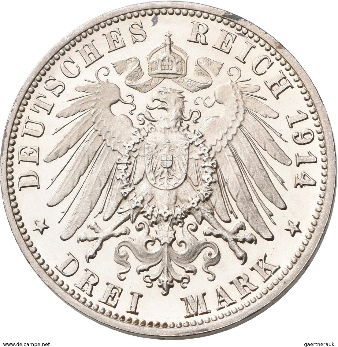 Württemberg: Wilhelm II. 1891-1918: 3 Mark 1914 F, Jaeger 175, Winzige Kratzer, Polierte Platte. - Taler Et Doppeltaler