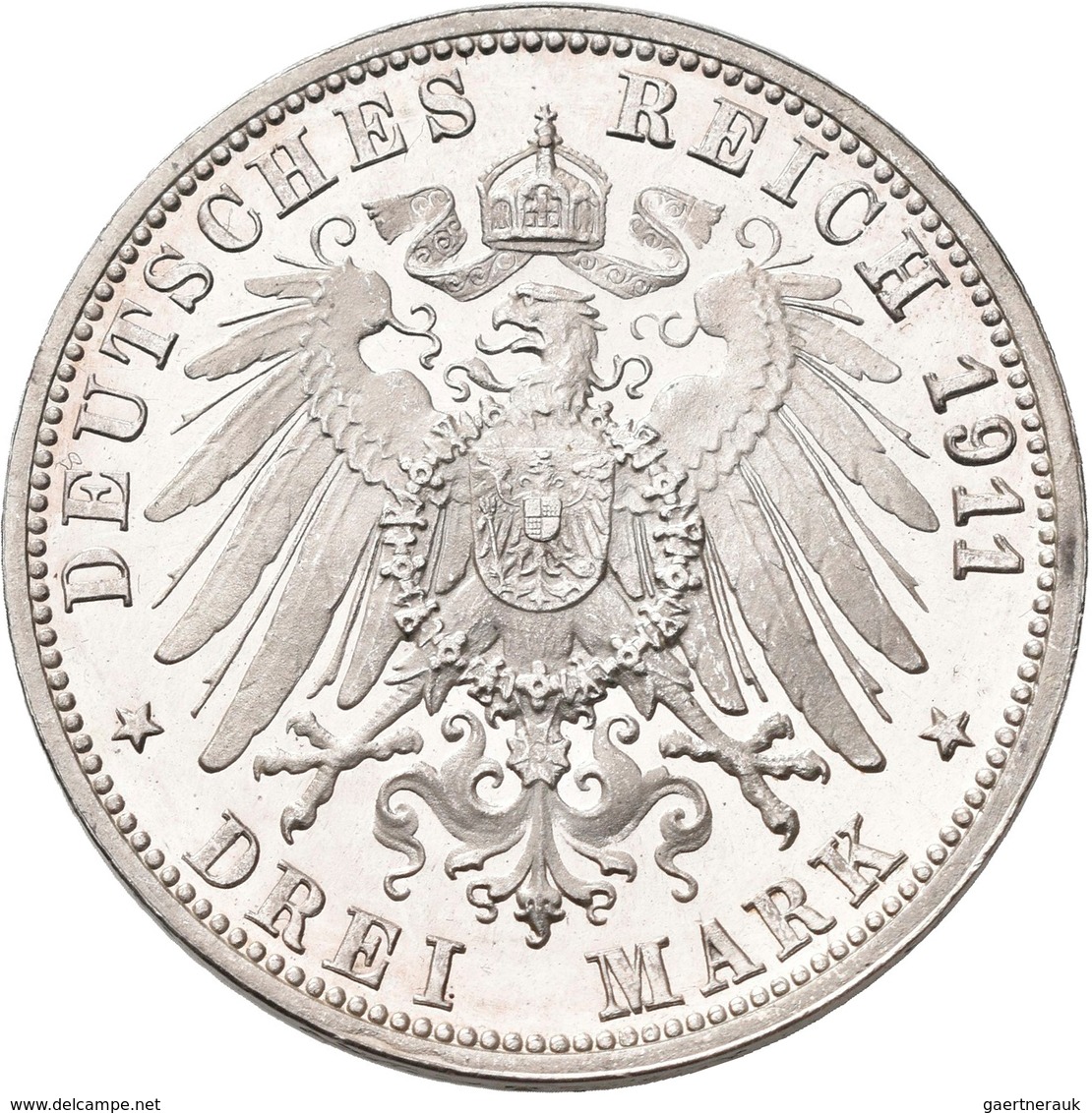 Württemberg: Wilhelm II. 1891-1918: 3 Mark 1911, Silberhochzeit Mit Charlotte, Jaeger 177a, Vorderse - Taler Et Doppeltaler