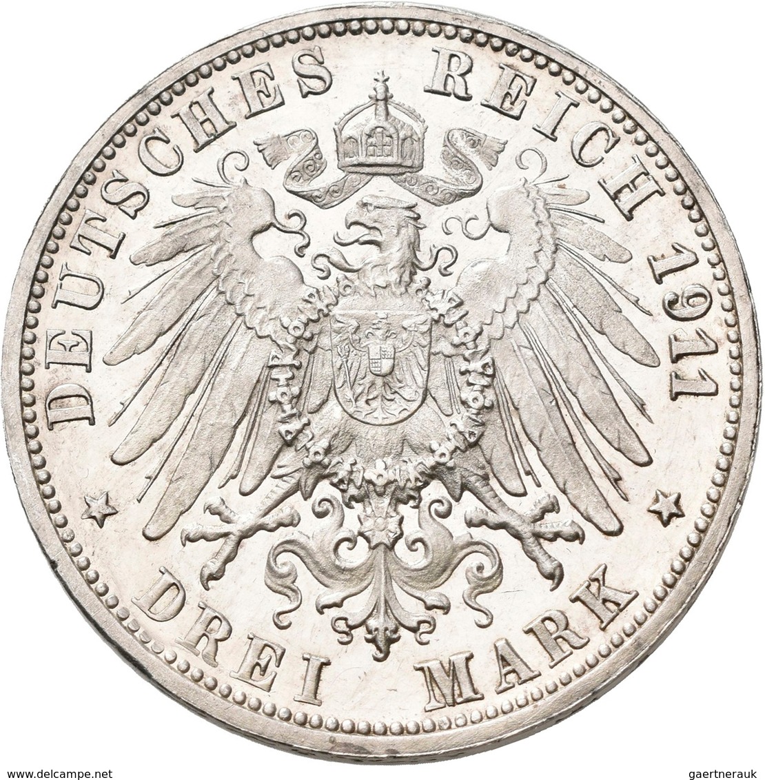 Württemberg: Wilhelm II. 1891-1918: 3 Mark 1911, Silberhochzeit Mit Charlotte, Jaeger 177b, Hohes H - Taler En Doppeltaler