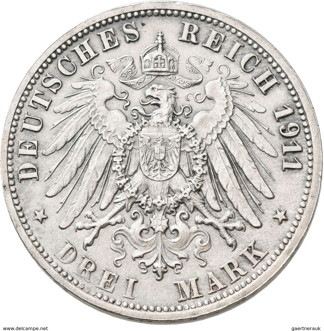 Württemberg: Wilhelm II. 1891-1918: 3 Mark 1911, Silberhochzeit Mit Charlotte, Jaeger 177b, Hohes H - Taler Et Doppeltaler