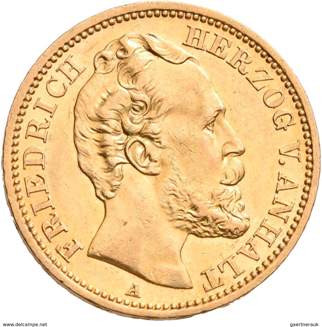 Anhalt: Friedrich I. 1871-1904: 20 Mark 1875, Jaeger 179. 7,94 G, 900/1000 Gold. Kratzer, Sehr Schön - Pièces De Monnaie D'or