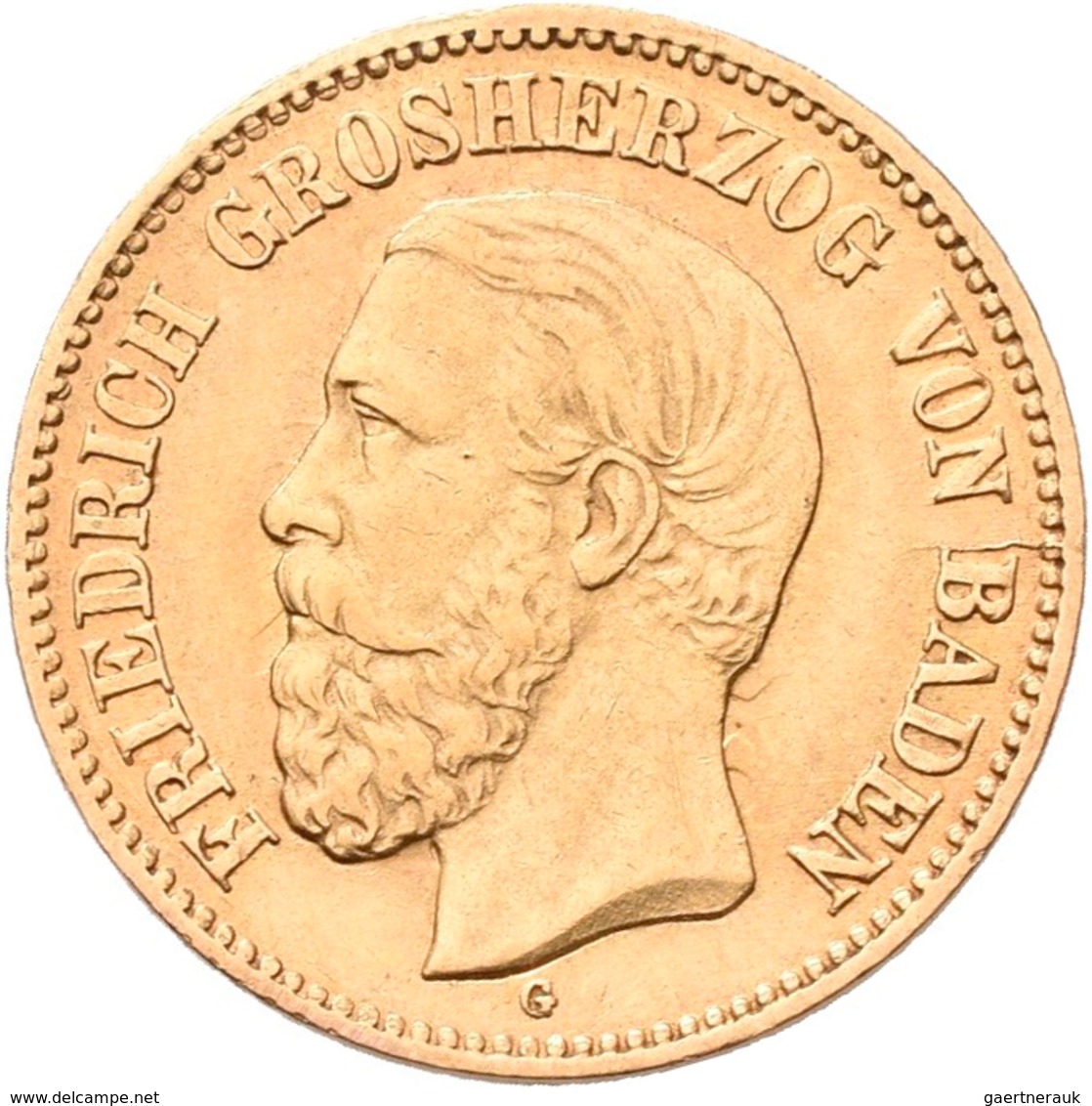 Baden: Friedrich I. 1852-1907: 5 Mark 1877 G, Jaeger 185. 1,96 G, 900/1000 Gold. Sehr Selten, Stempe - Pièces De Monnaie D'or