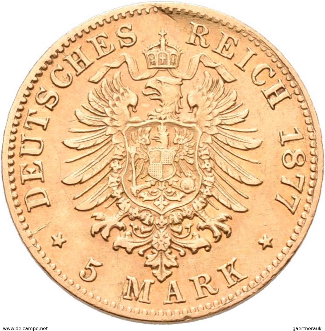 Baden: Friedrich I. 1852-1907: 5 Mark 1877 G, Jaeger 185. 1,96 G, 900/1000 Gold. Sehr Selten, Stempe - Pièces De Monnaie D'or