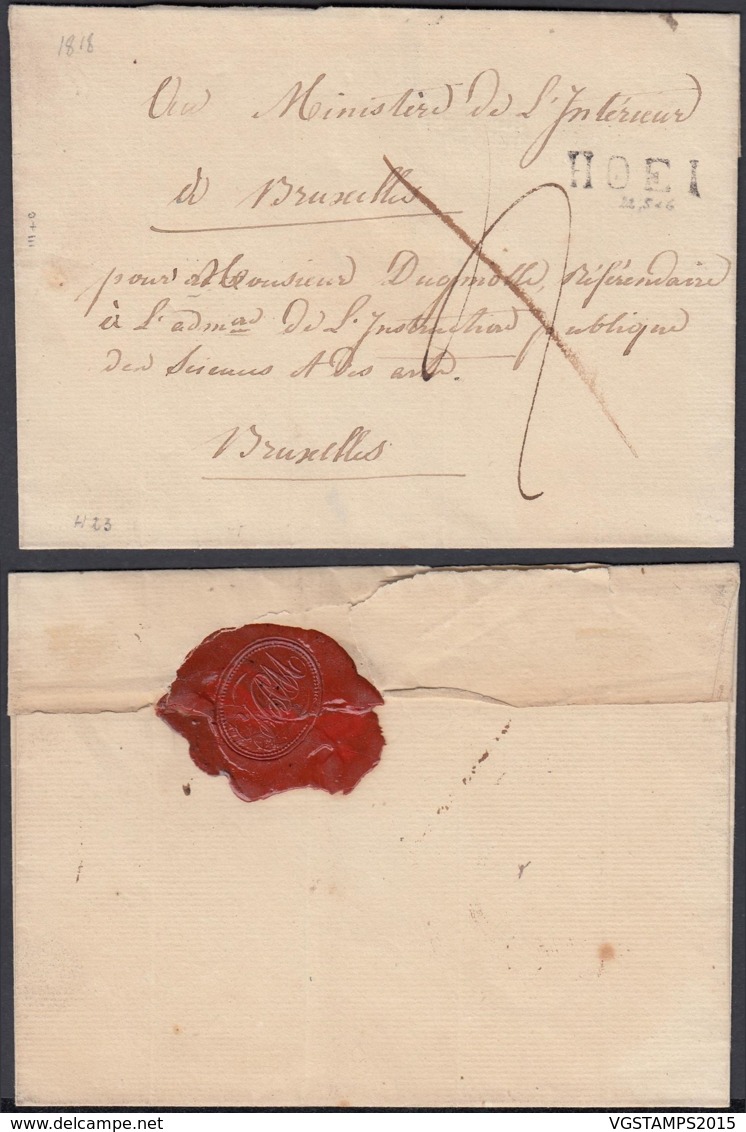 BELGIQUE LETTRE 1818 DE HOEI GRIFFE DE 22.5X6 VERS BRUXLLES   (BE) DC-5403 - 1815-1830 (Période Hollandaise)