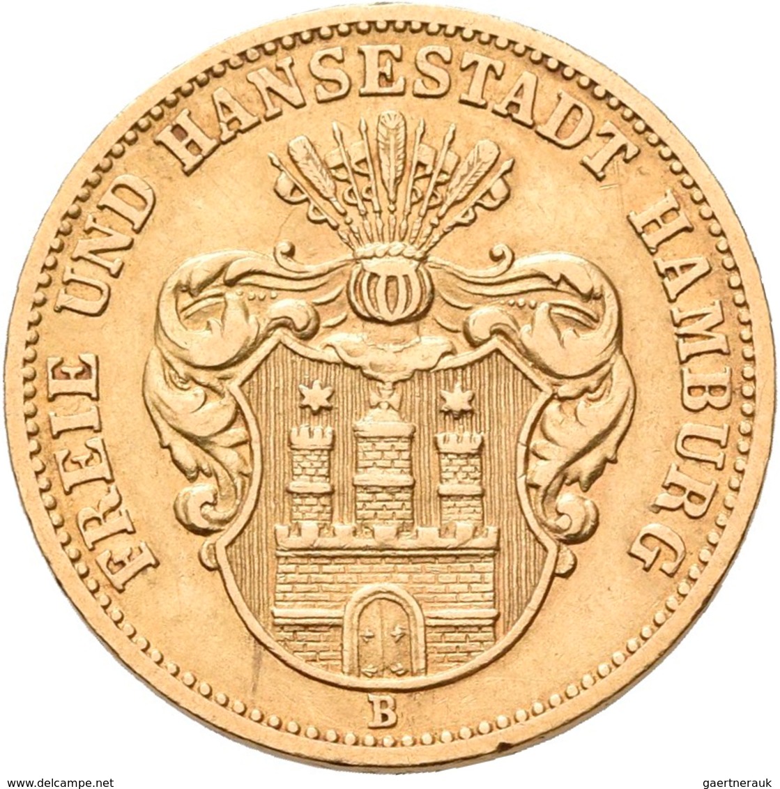 Hamburg: Freie Und Hansestadt: 10 Mark 1873 B, Jaeger 206. 3,92 G, 900/1000 Gold. Kratzer, Sehr Schö - Pièces De Monnaie D'or