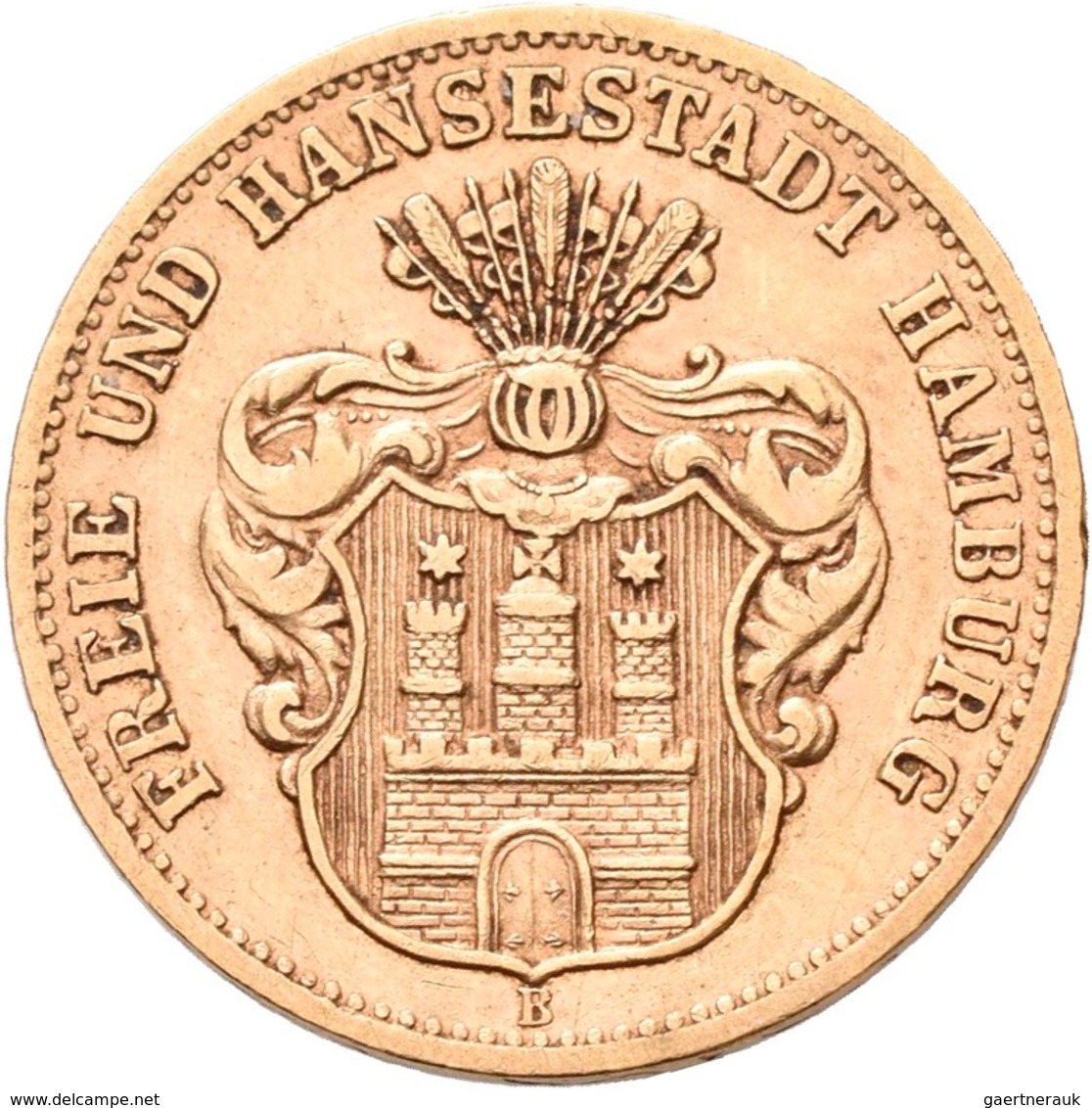 Hamburg: Freie Und Hansestadt: 10 Mark 1874 B, Jaeger 207. 3,94 G, 900/1000 Gold. Kratzer, Winziger - Pièces De Monnaie D'or