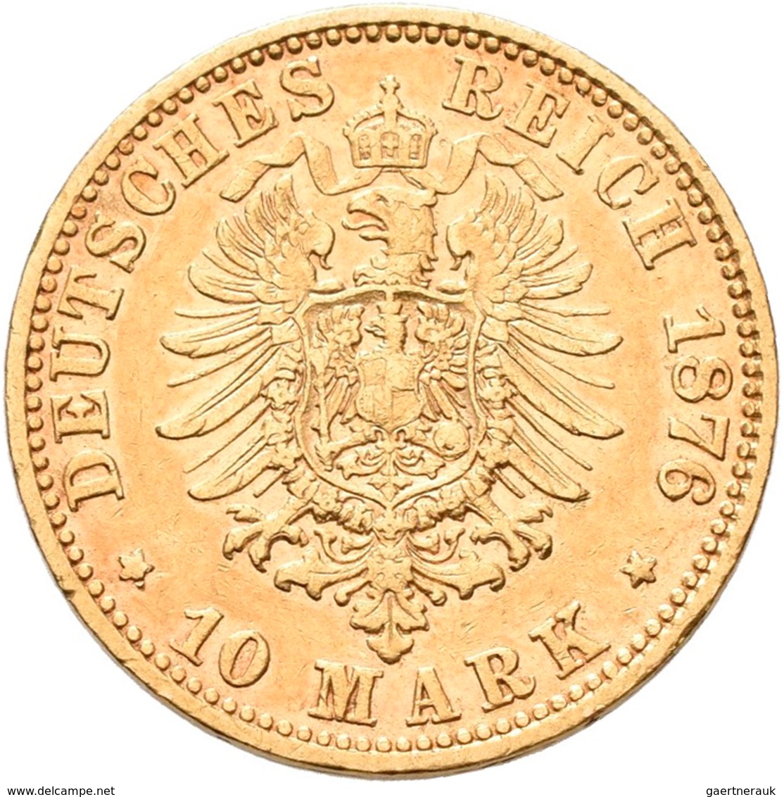 Hamburg: Freie Und Hansestadt: 10 Mark 1876 J, Jaeger 209. 3,94 G, 900/1000 Gold. Seltener Jahrgang, - Pièces De Monnaie D'or