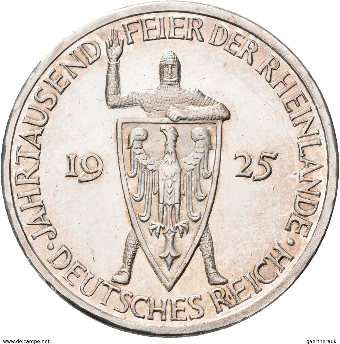 Weimarer Republik: 3 Reichsmark 1925 F, Rheinlande, Jaeger 321, Leicht Berieben, Polierte Platte. - Autres & Non Classés