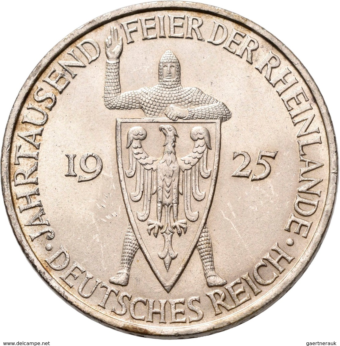 Weimarer Republik: 5 Reichsmark 1925 D, Rheinlande, Jaeger 322, Fast Stempelglanz. - Autres & Non Classés