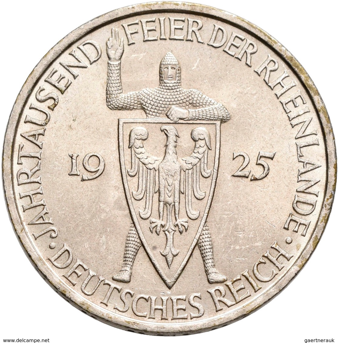 Weimarer Republik: 5 Reichsmark 1925 D, Rheinlande, Jaeger 322, Kleine Kratzer, Vorzüglich - Stempel - Autres & Non Classés