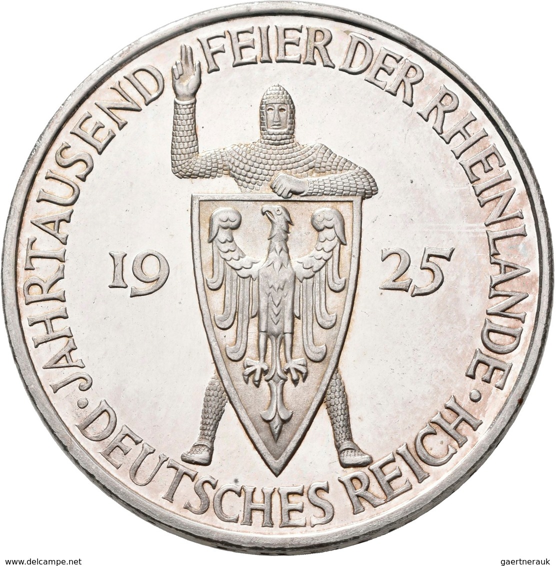 Weimarer Republik: 5 Reichsmark 1925 F, Rheinlande, Jaeger 322, Polierte Platte. - Autres & Non Classés