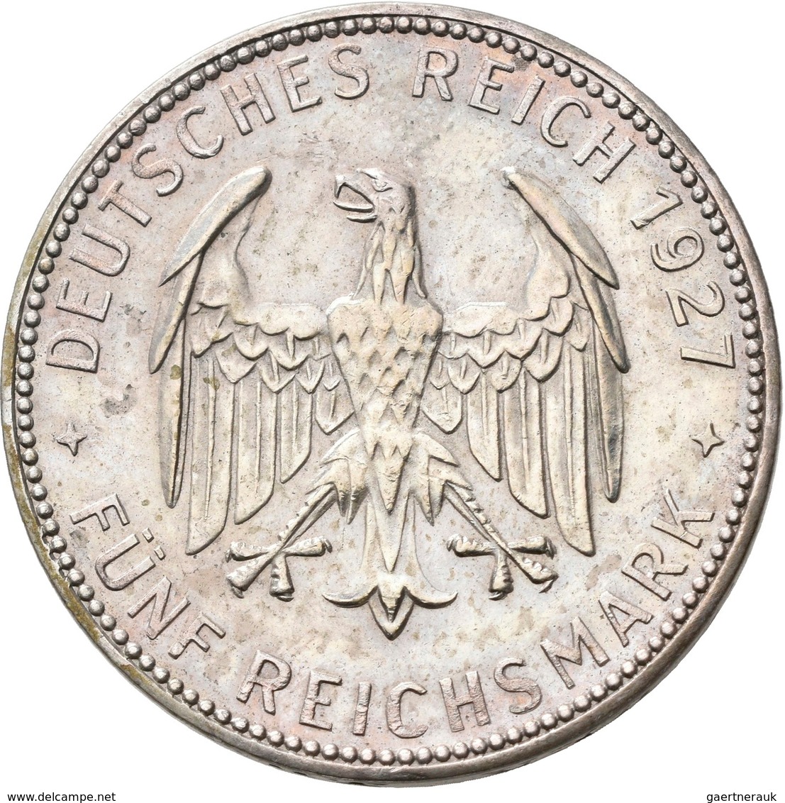Weimarer Republik: 5 Reichsmark 1927 F, Universität Tübingen, Jaeger 329, Feine Kratzer, Vorzüglich. - Autres & Non Classés