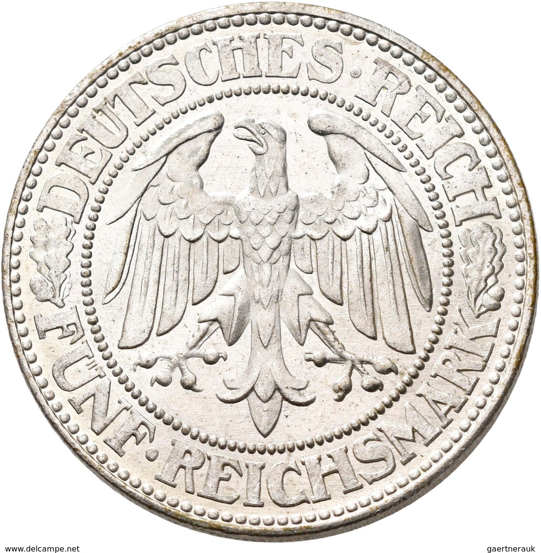 Weimarer Republik: 5 Reichsmark 1927 F, Eichbaum, Jaeger 331, Vorzüglich. - Autres & Non Classés