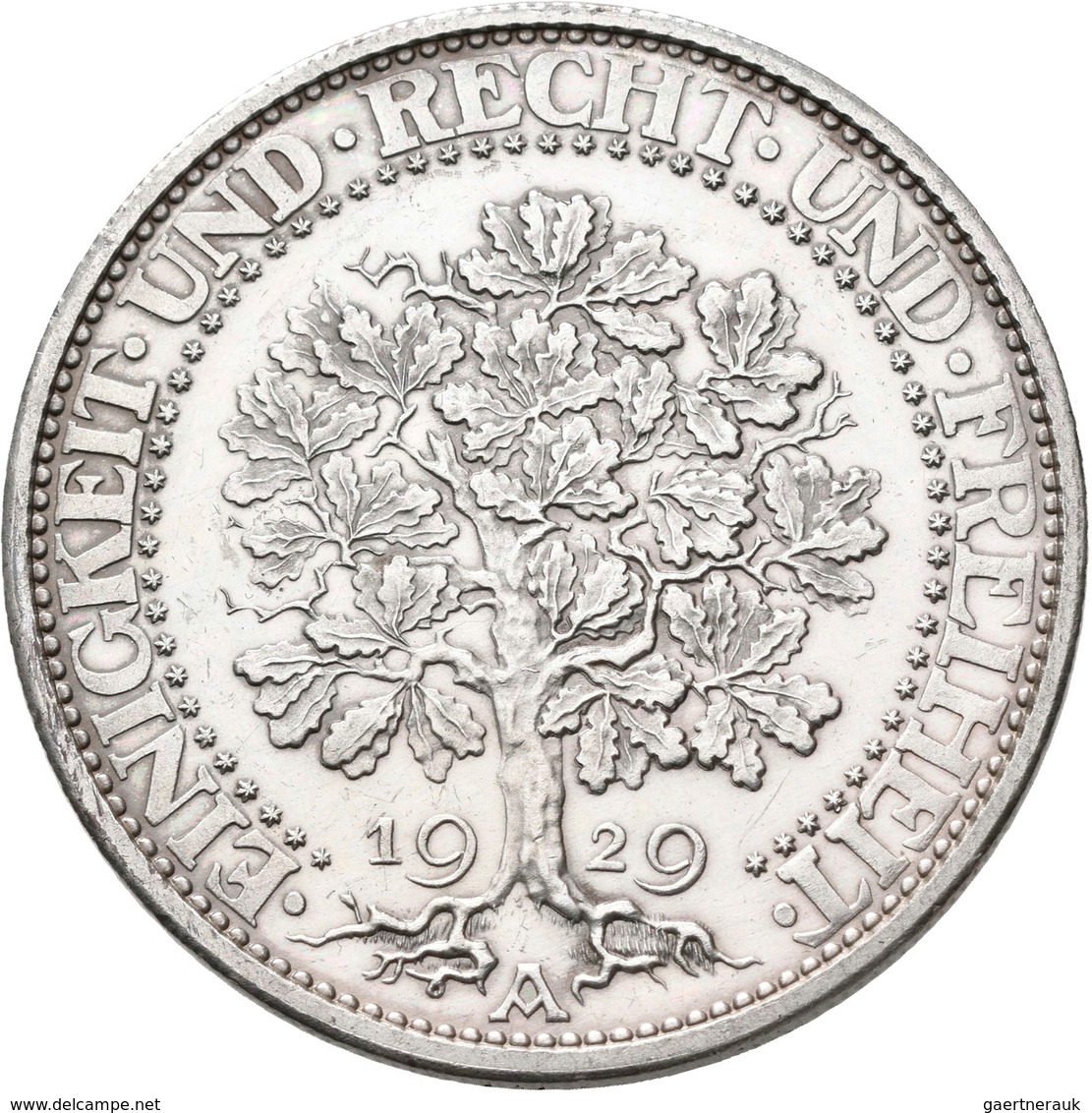 Weimarer Republik: 5 Reichsmark 1929 A, Eichbaum, Jaeger 331, Feine Haarlinien, Sehr Schön - Vorzügl - Autres & Non Classés