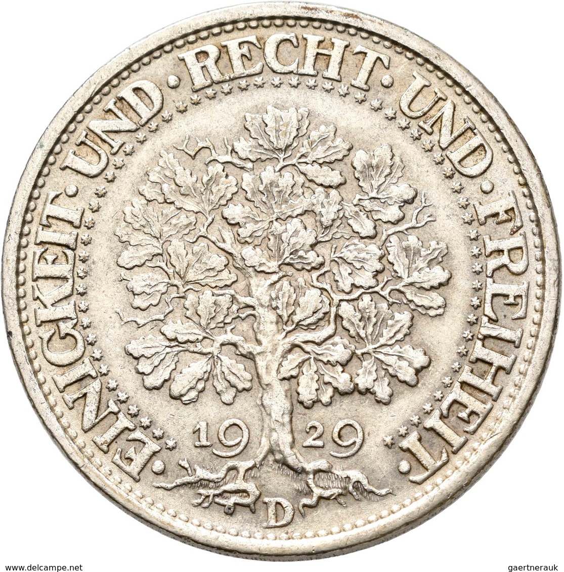 Weimarer Republik: 5 Reichsmark 1929 D, Eichbaum, Jaeger 331, Kratzer, Sehr Schön. - Autres & Non Classés