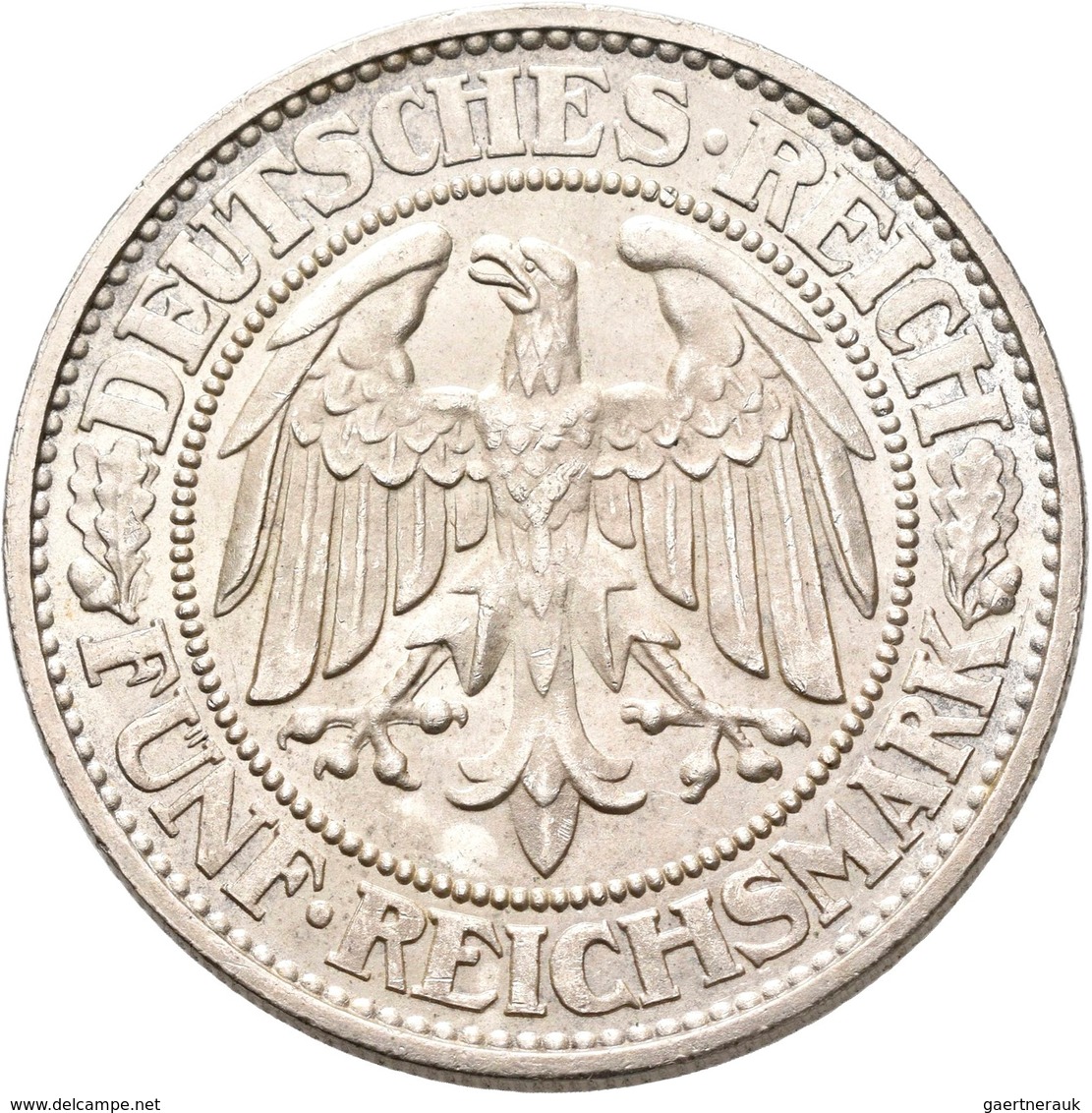 Weimarer Republik: 5 Reichsmark 1931 J, Eichbaum, Jaeger 331, Feine Kratzer, Sehr Schön - Vorzüglich - Autres & Non Classés