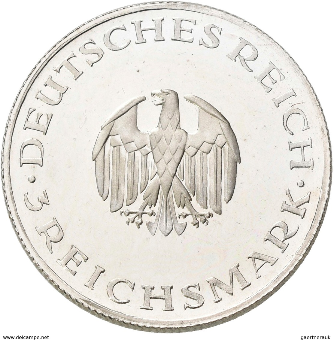 Weimarer Republik: 3 Reichsmark 1929 F, Lessing, Jaeger 335, Berieben, Polierte Platte. - Autres & Non Classés