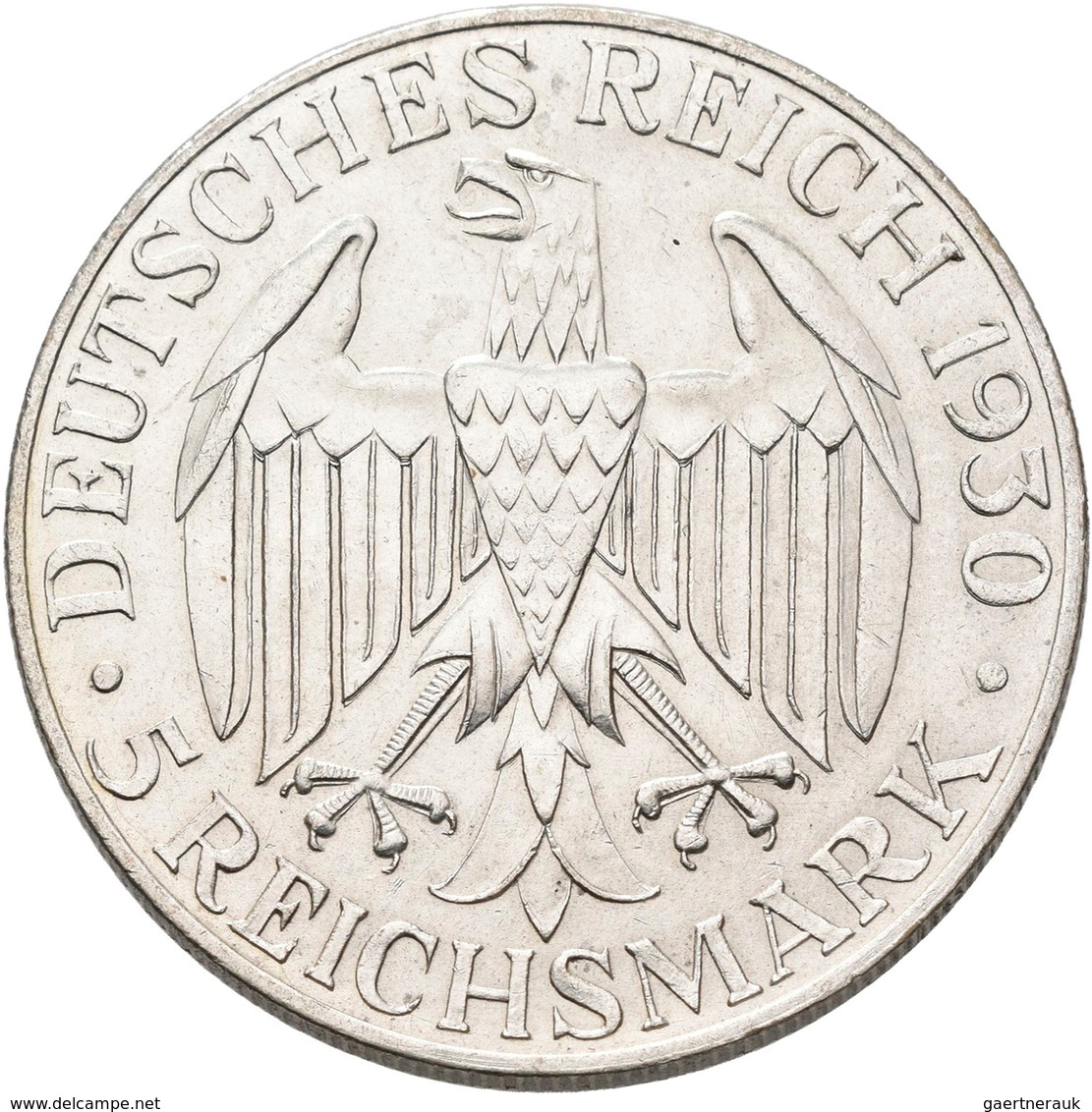 Weimarer Republik: 5 Reichsmark 1930 F, Zeppelin, Jaeger 343, Feine Kratzer, Fast Vorzüglich. - Autres & Non Classés