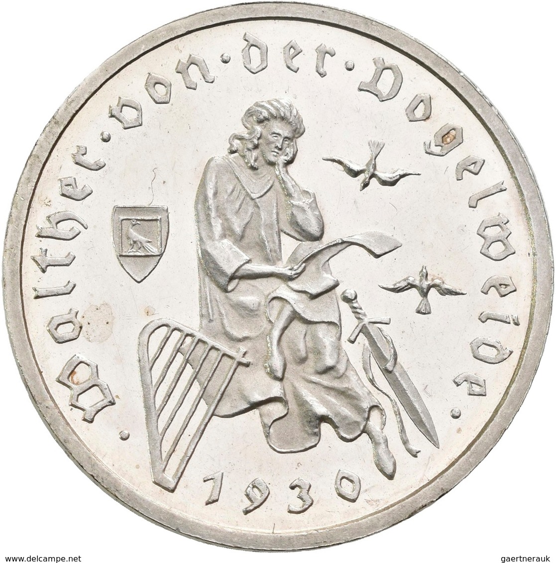 Weimarer Republik: 3 Reichsmark 1930 F, Walther Von Der Vogelweide, Jaeger 344, Berieben, Polierte P - Autres & Non Classés